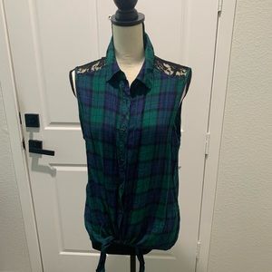 Sleeveless Flannel Button Down